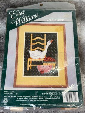 Vintage Elsa Williams Sitting Pretty Needlepoint Kit 06301 Duck Chair Fruit